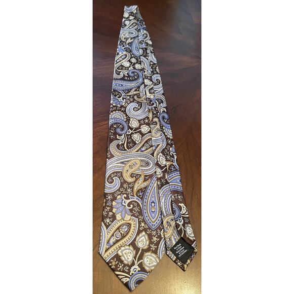 Croft & Barrow Blue Brown Hand Made 100% Silk Men’s Neck Tie Made In China - Picture 3 of 9